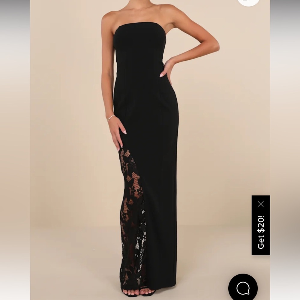 Lulu's Black Strapless Lace Detail Dress